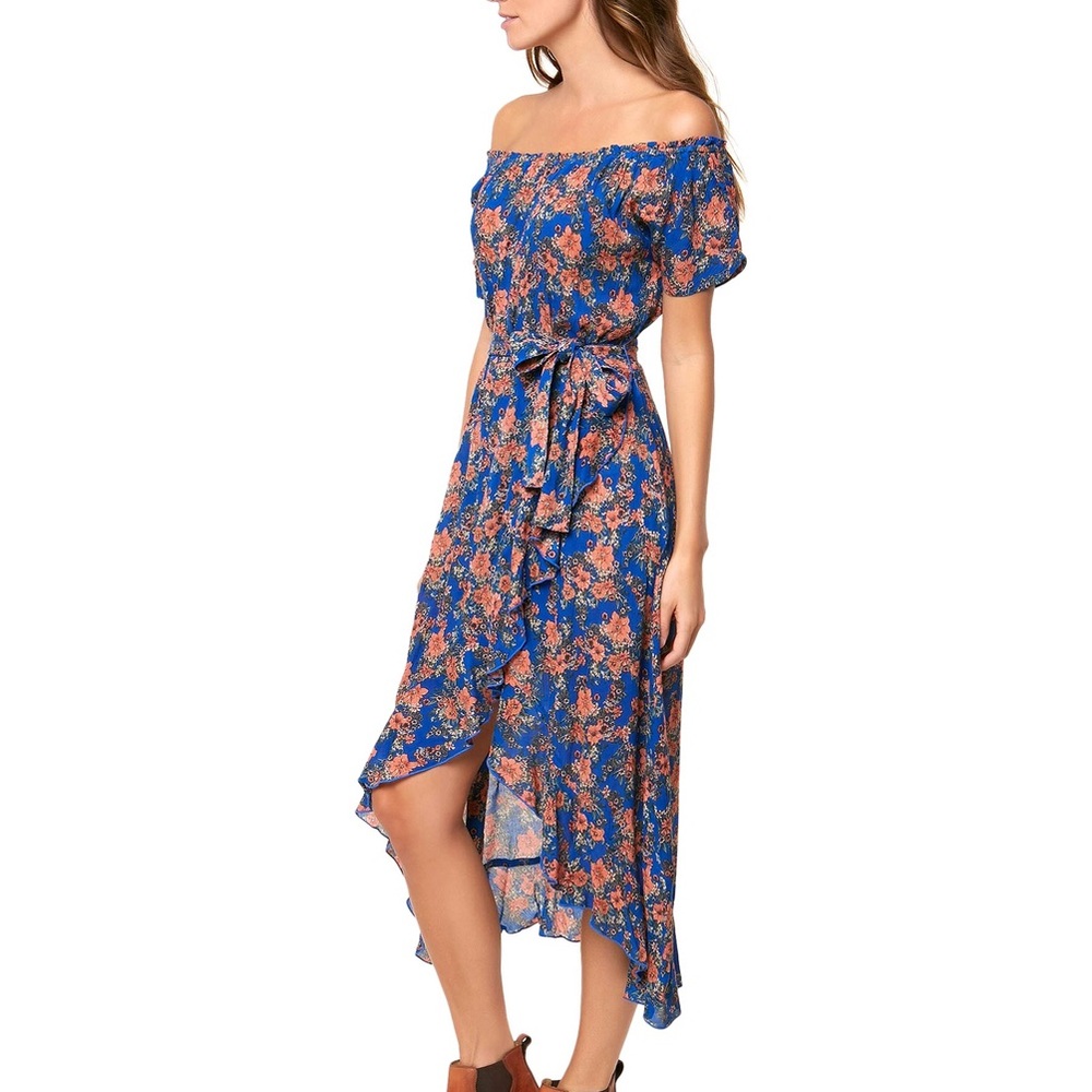 O'Neill Blue Floral Off-Shoulder High-Low Dress